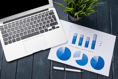 Working place, wooden tableの写真素材