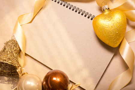 Greeting card  mock up with christmas ornamentsの写真素材