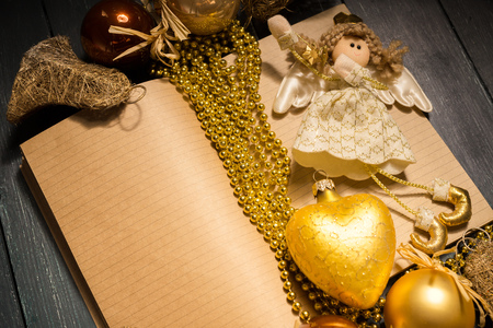 Greeting card  mock up with christmas ornamentsの写真素材