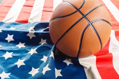 basketball on American flagの写真素材