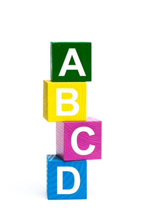 wooden toy cubes with letters. Abcdの写真素材