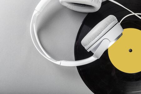vintage vinyl on gray backgroundの写真素材