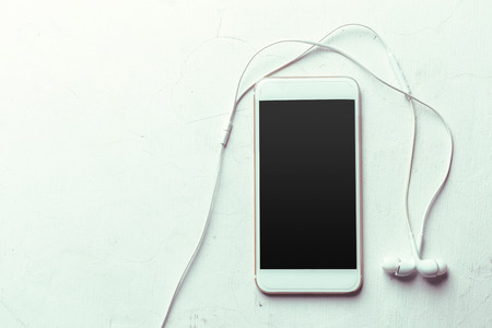 Top view smartphone mock up template with black screenの写真素材