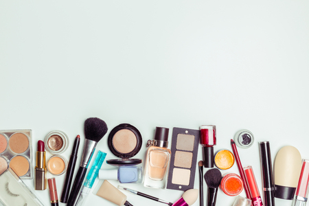 Brush and cosmetic isolated on a white background. Top view.の写真素材