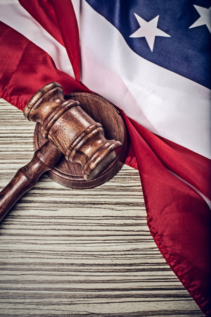 the judge gavel and background with usa flagの写真素材
