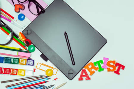 Concept artist desktop. Graphics tabletの写真素材