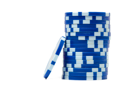 Stacks of poker chips isolated on white backgroundの写真素材