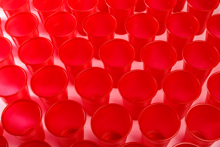 red disposable plastic glassesの写真素材