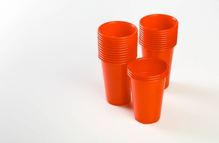 red disposable plastic glassesの写真素材