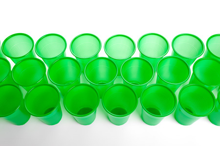 plastic glasses isolated on white backgroundの写真素材