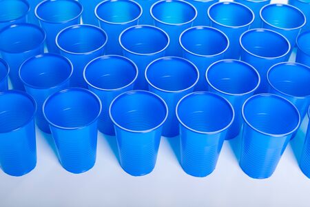 blue disposable plastic glassesの写真素材