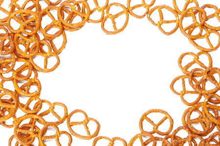 glazed and salted pretzels isolated on white backgroundの写真素材