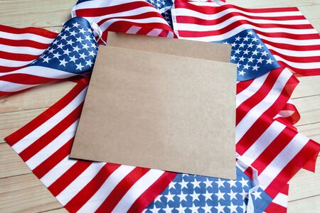 American flag and brown paperの写真素材