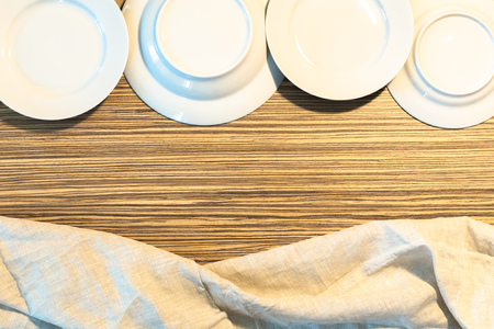White Plate on a Tableclothの写真素材