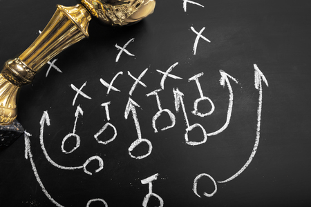 Soccer plan chalk board with formation tacticの写真素材