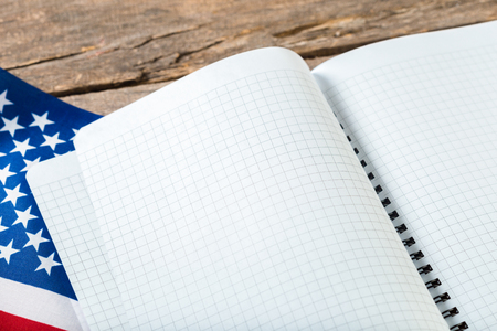 open book on American flagの写真素材