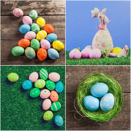 Easter eggs on wooden background