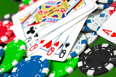 poker chips on the tableの写真素材