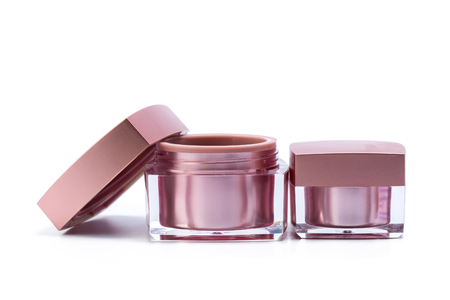 cosmetic jars isolated on whiteの写真素材