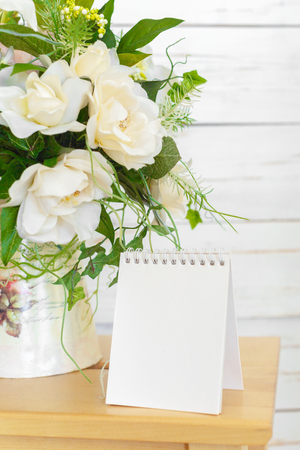 Notepad on Woodの写真素材