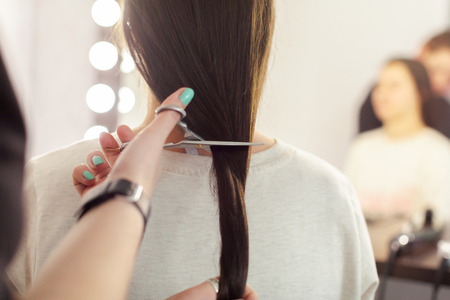 Woman does a haircutの写真素材