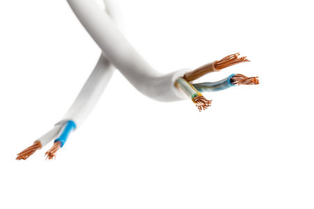 Electric screened cable with many wires isolated on white
