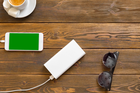 powerbank charging a smartphoneの写真素材