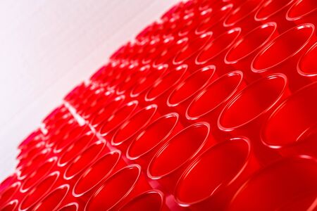 red disposable plastic glassesの写真素材