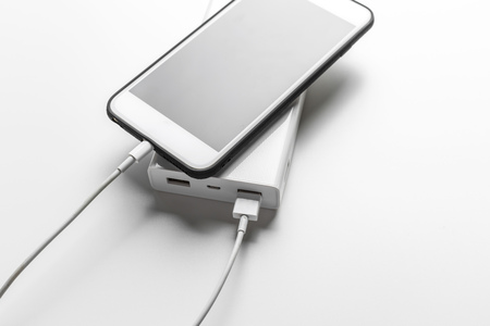 phone mobile connect to battery power bankの写真素材