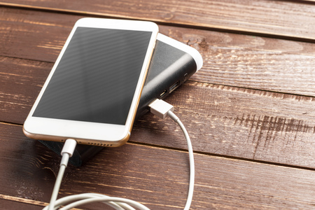 phone mobile connect to battery power bankの写真素材