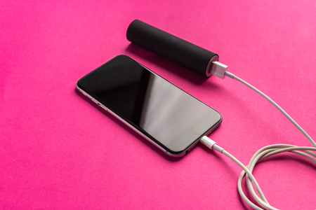 phone mobile connect to battery power bankの写真素材