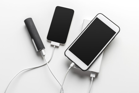 phone mobile connect to battery power bankの写真素材