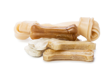 dog chew bones isolated on white backgroundの写真素材