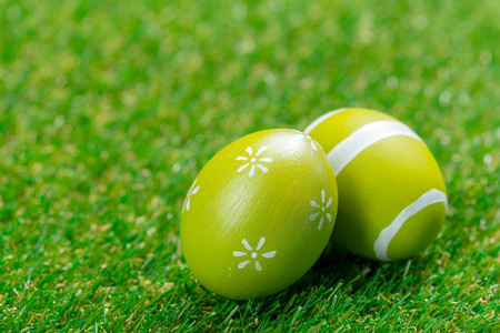 easter eggs on the grassの写真素材