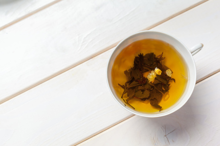 tea on the wooden tableの写真素材