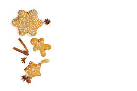 Christmas homemade gingerbread cookie on whiteの写真素材