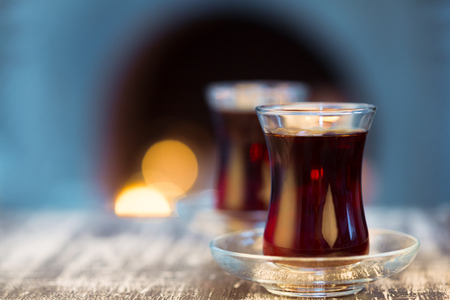 Christmas hot  tea, and light bokehの写真素材