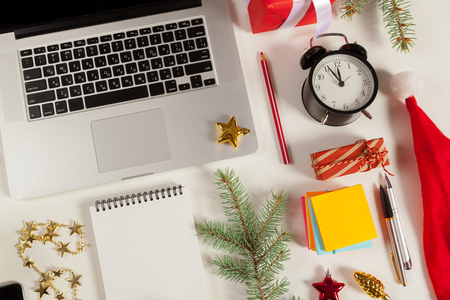 Flat lay Christmas decoration Office workplaceの写真素材