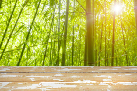 Spring background with wooden tableの写真素材