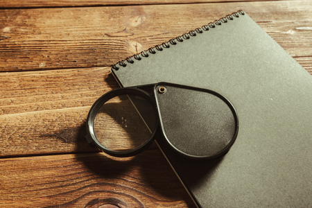 wooden desk with office toolsの写真素材