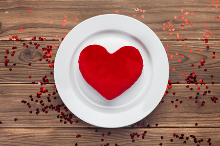 valentines day composition on wooden tableの写真素材