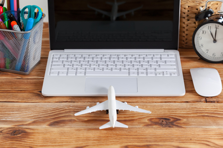Computer on travel agency office tableの写真素材
