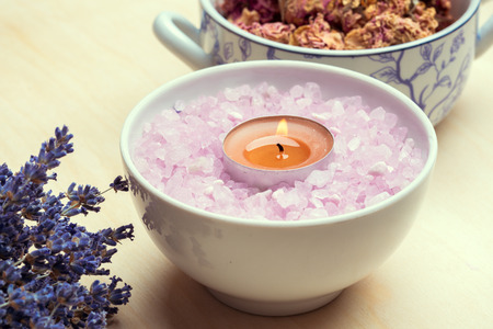 Spa set with sea salt, lavenderの写真素材