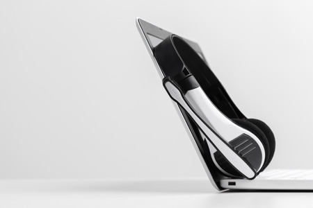 headset and computer laptop, call center supportの写真素材