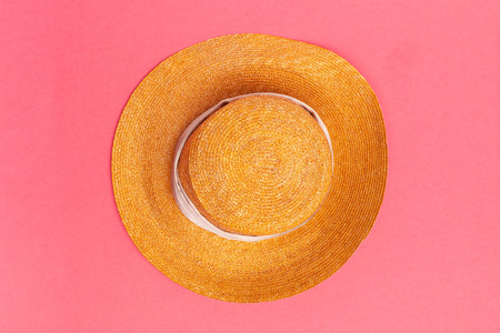 Sun hat on color background.の写真素材