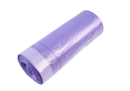 roll of plastic garbage bags isolated on white backgroundの写真素材