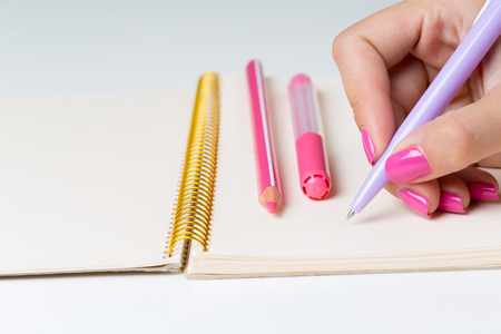 Business women hands working writing notebookの写真素材