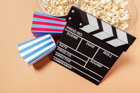 popcorn on color backgroundの写真素材