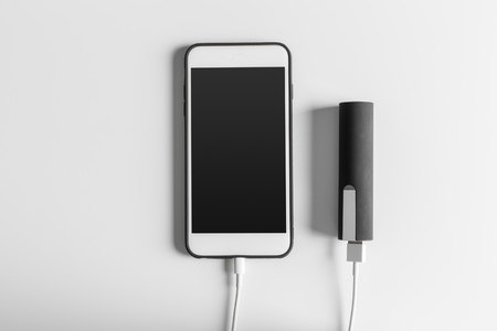 phone mobile connect to battery power bankの写真素材