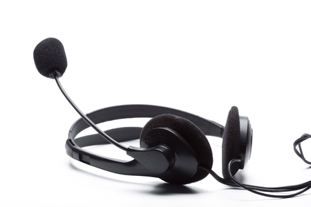 headset with microphone isolated on whiteの写真素材